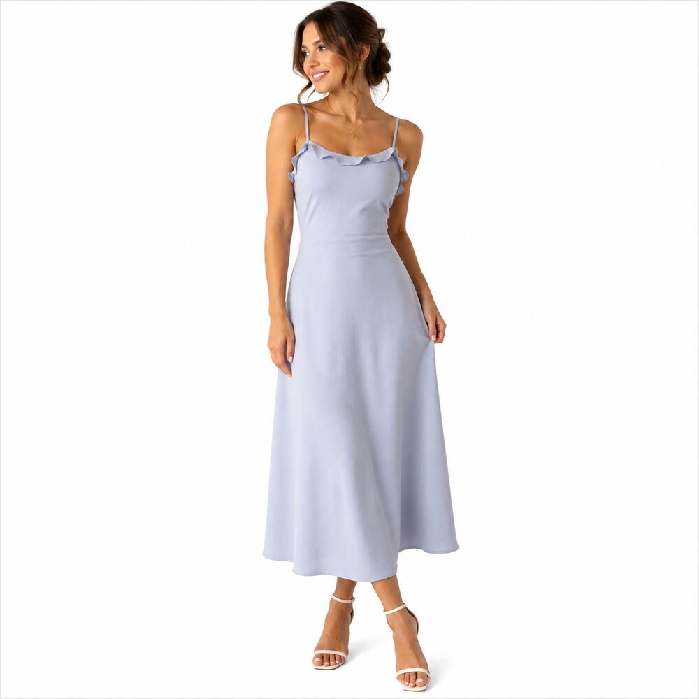 Wilfred Aritzia Blue Smocked Midi Dress Size 0 Spaghetti Strap Wedding Guest